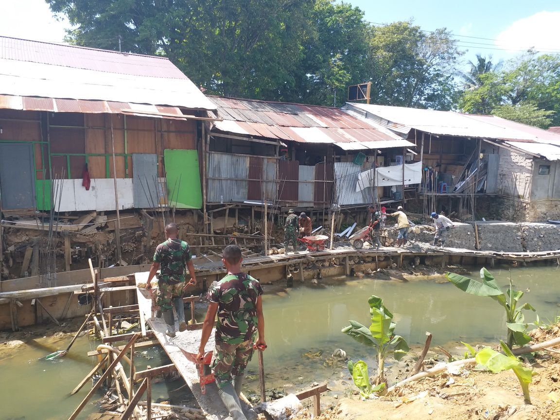 Pondasi Turap Sungai Api Api Kelar Satgas Tmmd Dan Warga Terus Bahu Membahu 