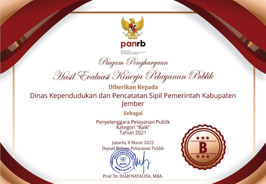 Penghargaan yang diberikan Kementerian PAN-RB (beritalima.com/istimewa)
