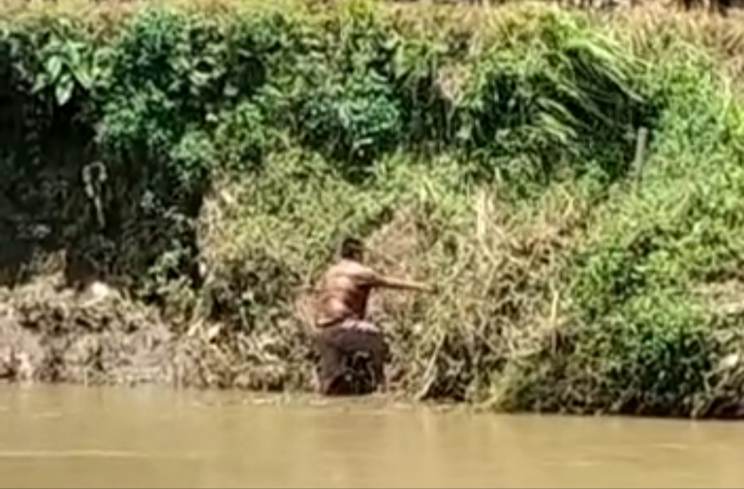 Terduga pelaku menceburkan diri ke sungai (beritalima.com/sugik)