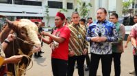 Jaksa Agung ST Burhnuddin (batik biru) ketika serahkan bantuan Sapi